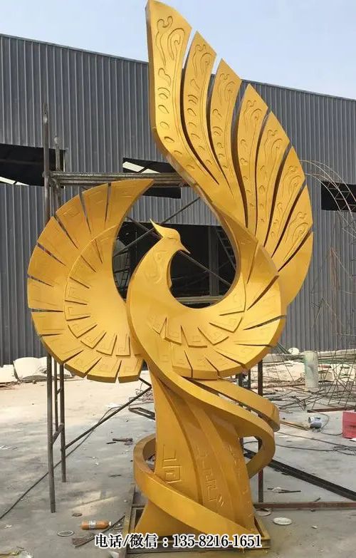 金色抽象不銹鋼鳳凰雕塑 金色抽象不銹鋼鳳凰雕塑