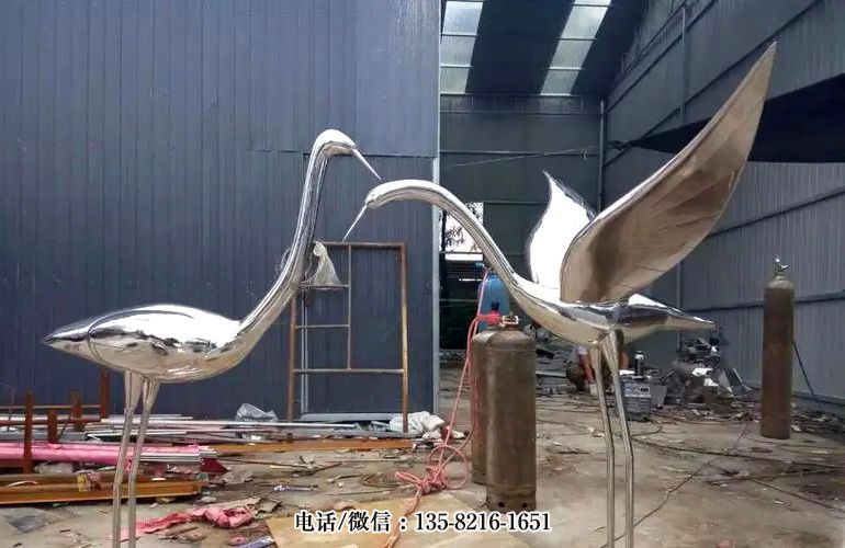 抽象不銹鋼鏡面仙鶴雕塑 抽象不銹鋼鏡面仙鶴雕塑