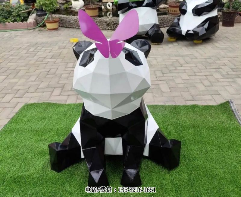 幾何塊面動物不銹鋼熊貓雕塑 幾何塊面動物不銹鋼熊貓雕塑