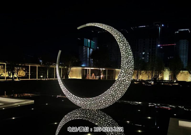 不銹鋼發(fā)光月牙環(huán)水景景觀雕塑 不銹鋼發(fā)光月牙環(huán)水景景觀雕塑