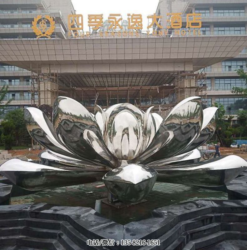 酒店大門口噴泉鏡面不銹鋼蓮花雕塑 酒店大門口噴泉鏡面不銹鋼蓮花雕塑